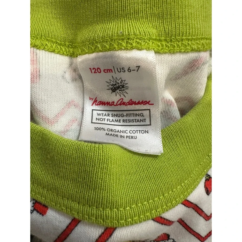 Hanna Andersson Kids Grinch Pajamas Organic Cotton Long John Set US 6-7 Holiday